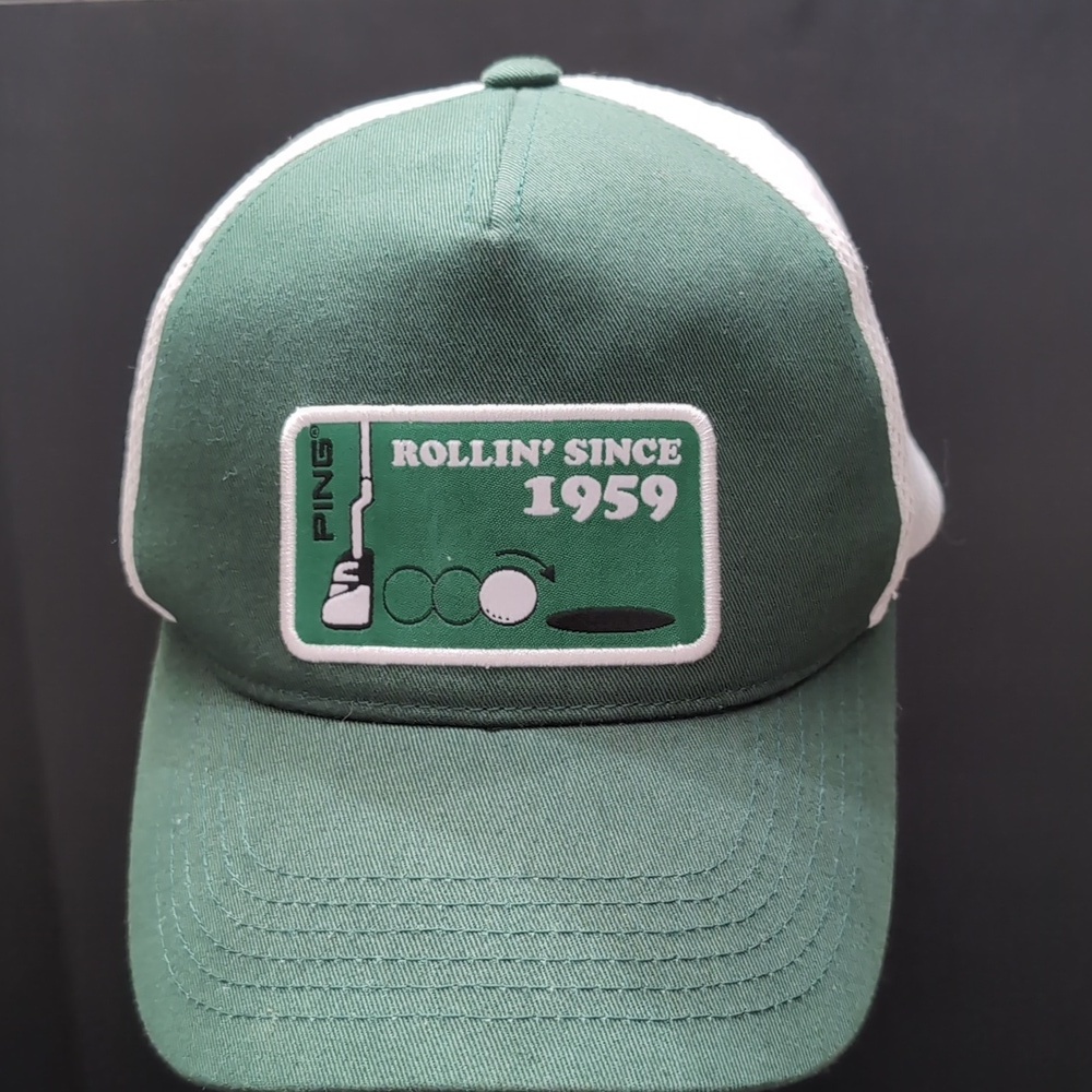 Ping Rollin Since 1959,Men's Green/White Mesh, Snapback Golf Hat.